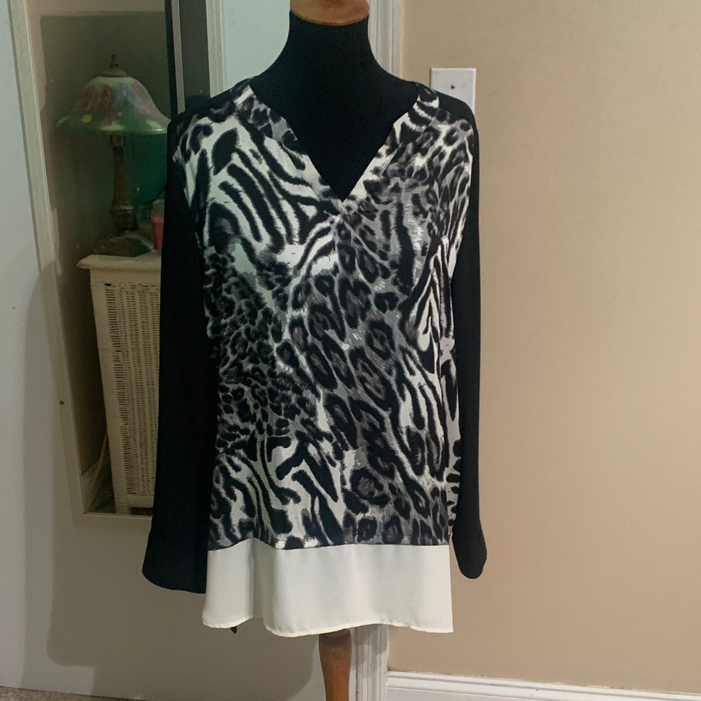 Susan Graver Black and White Animal Print Blouse